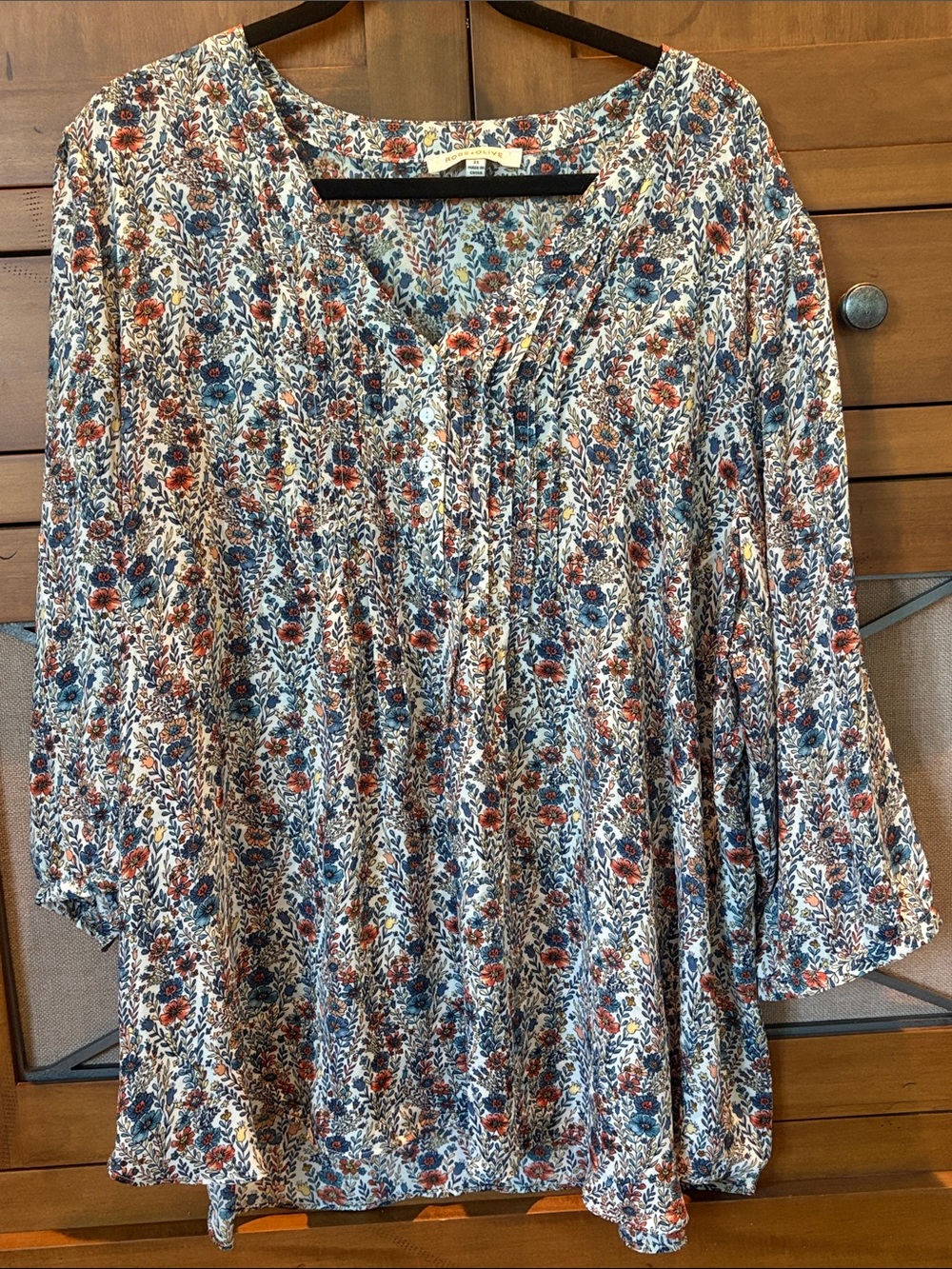 Rose & Olive Floral Peasant Blouse in Blue and Rust